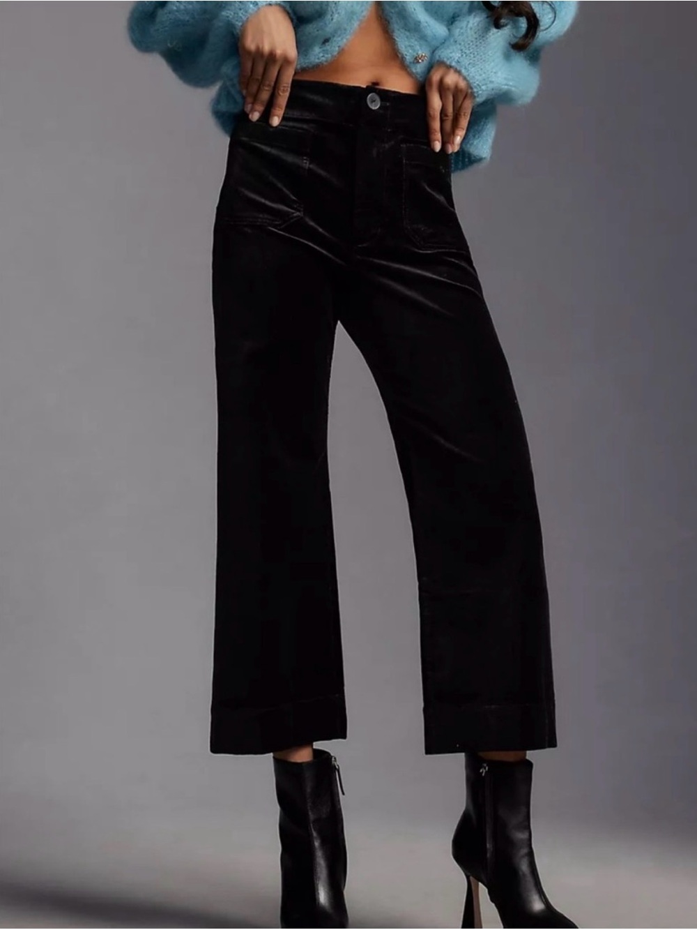 Maeve The Colette High-Rise Wide-Leg Cropped Velvet Pants - Black